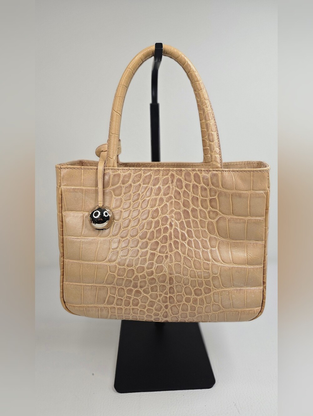 Furla • Vintage Croc Embossed Leather Tote • Beige Camel • Made in Italy • Y2K